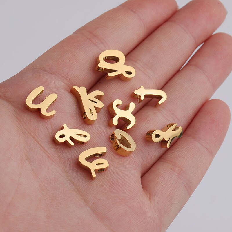 10Pcs Mirror Polished Alphabet Charm Silver Gold Rose Gold Plated Stainless Steel A-Z Lower Case Letter Pendant Can Mix Letters: Gold