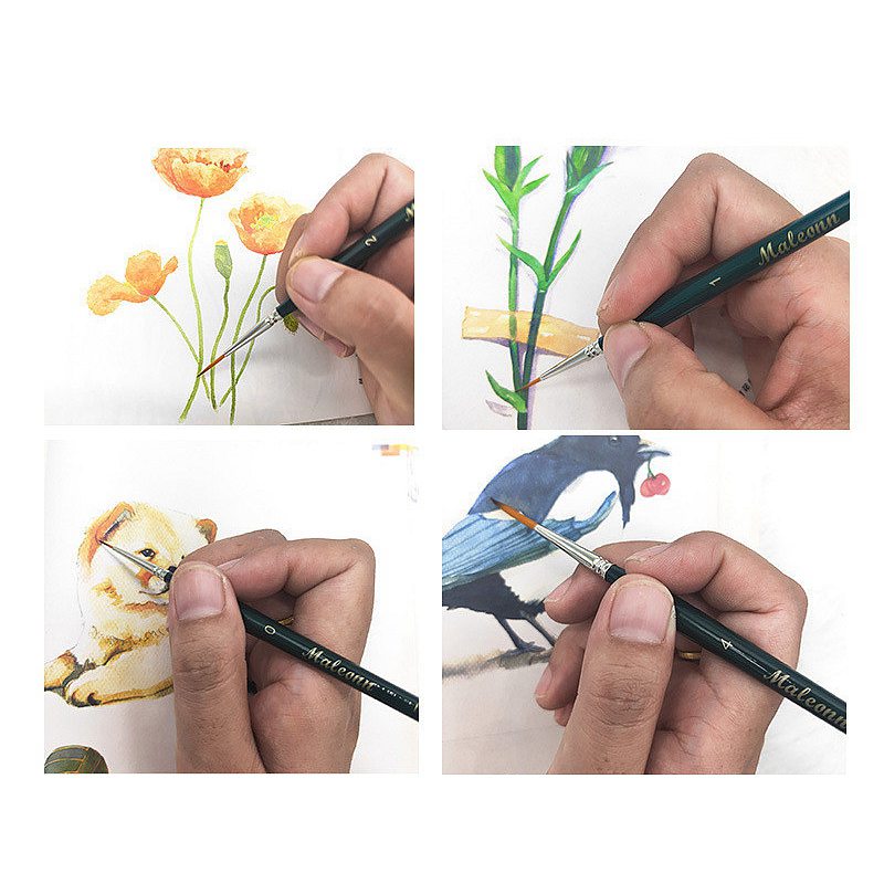Maleonn-Bolígrafo de nailon con detalle largo, pincel de pintura en miniatura para acuarela acrílica, pintura Gouache al óleo, 2 uds.