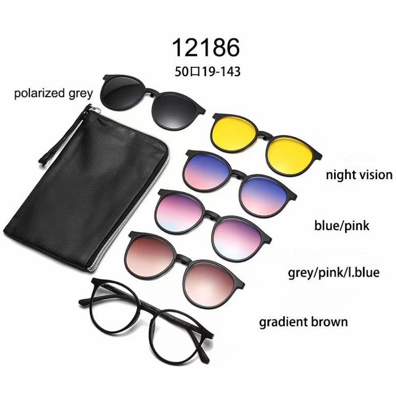 YIMARUILI Ultra-light 1+5 Magnetic Clip TR90 Round Retro Square Optical Prescription Eyeglasses Frame For Men and Women: GRAY