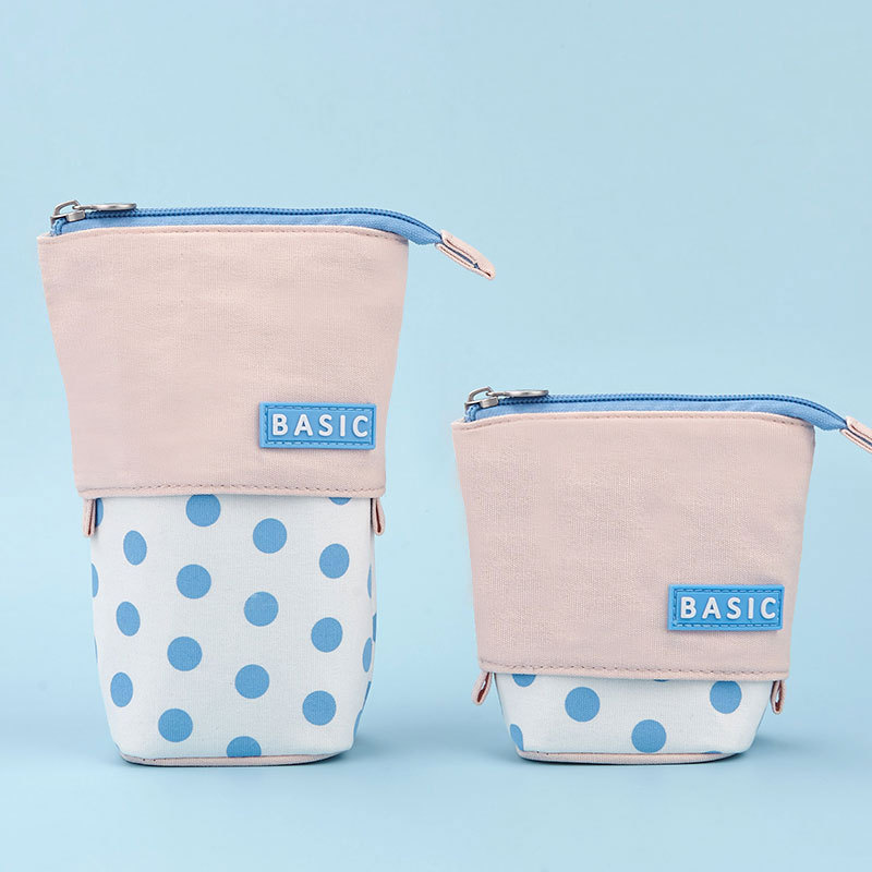 Estuche para lápices, portalápices de puntos, tela de lona, material escolar estacionario coreano, organizador de regla para niños, bolsa de , caja de pie para transformador