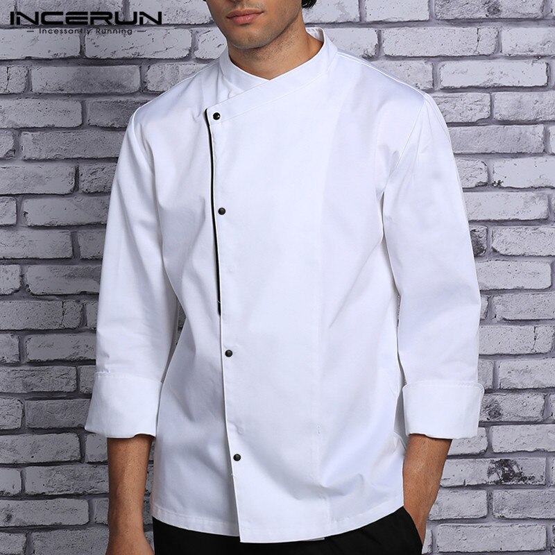 Menn kokk uniform langermet single breasted kjøkken mat service topper kjeledress catering restaurant kokk menn klær incerun 5xl
