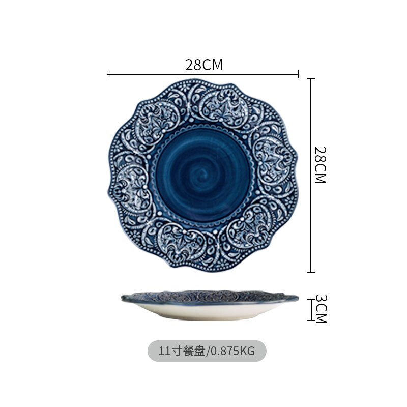 Ensemble complet de vaisselle, vaisselle créative, combinaison ménagère, assiette en céramique, Style Baroque, couverture, assiette en relief, vaisselle: 11 inch dinner plate