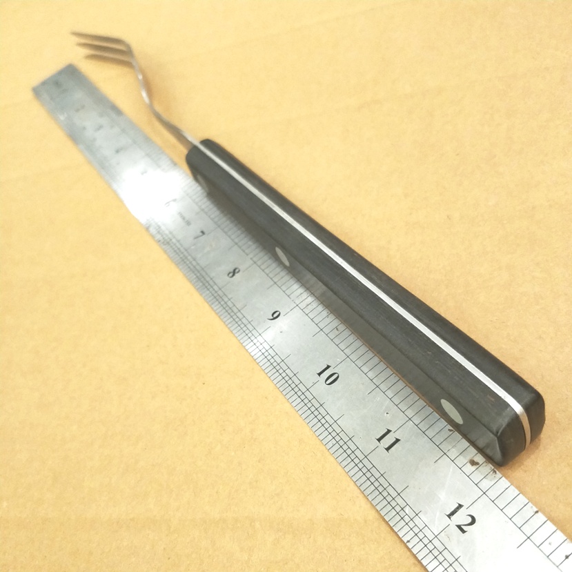 Miu France Sharp 12-Inch Granny Fork, GRANNY FORK Stainless 3 Prong Wood Handle Meat Cooking Utensil- Long