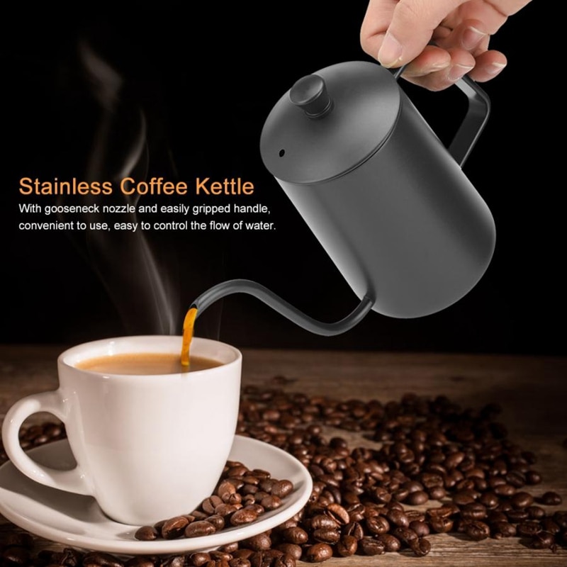 Botique-600Ml Stainless Steel Coffee Kettle Gooseneck Spout Teapot with Thermometer
