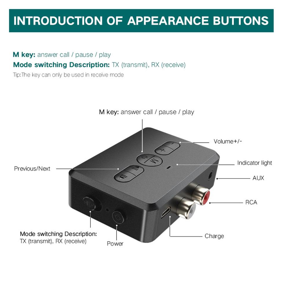 2-in-1 Transceiver Rt01 Bluetooth-compatible Transmitter Receiver Car Computer TV Speaker Stereo Adapter