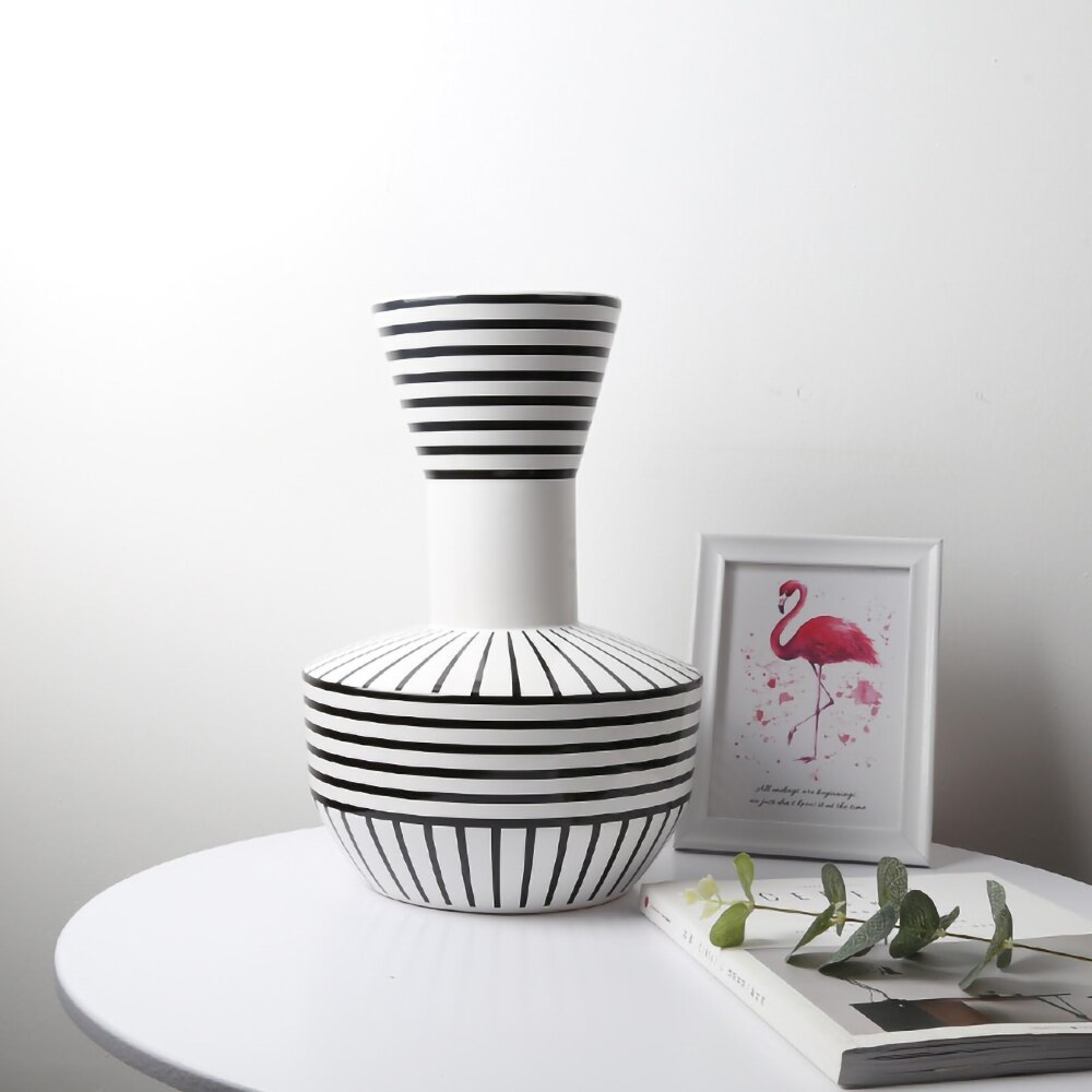 Vase géométrique en céramique noir et blanc, bouteille style scandinave moderne, décoration pour la maison, bureau, salon, de pendaison de crémaillère