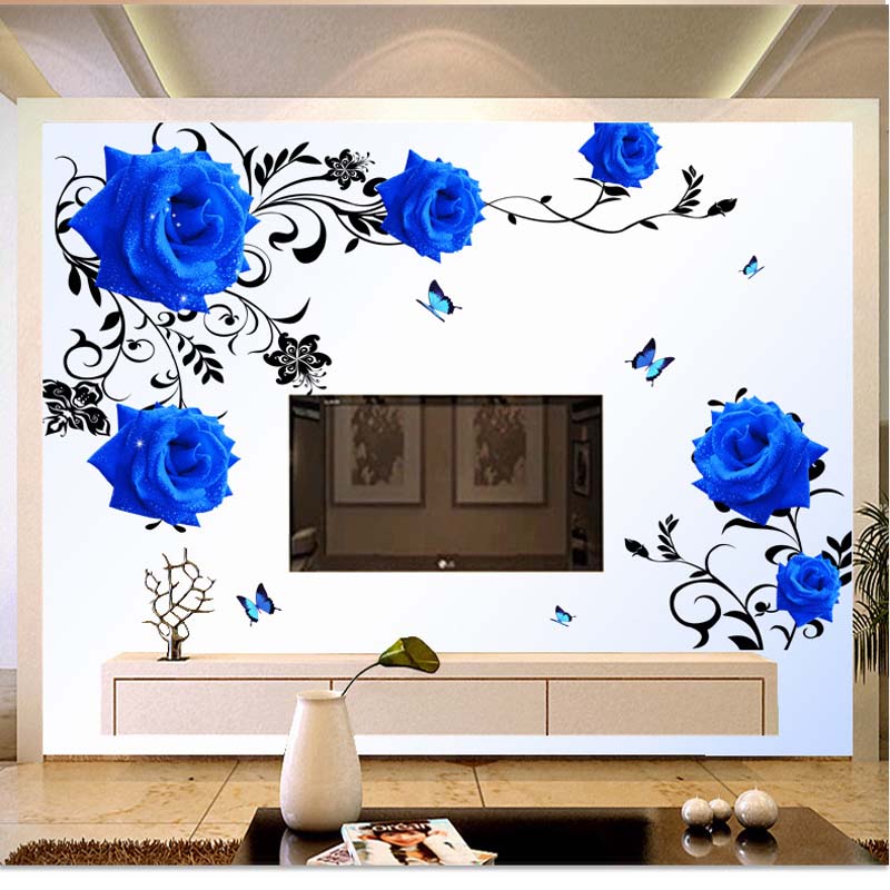3d blue rose wall stickers home decor removable bedroom large flower wall decals for living room
