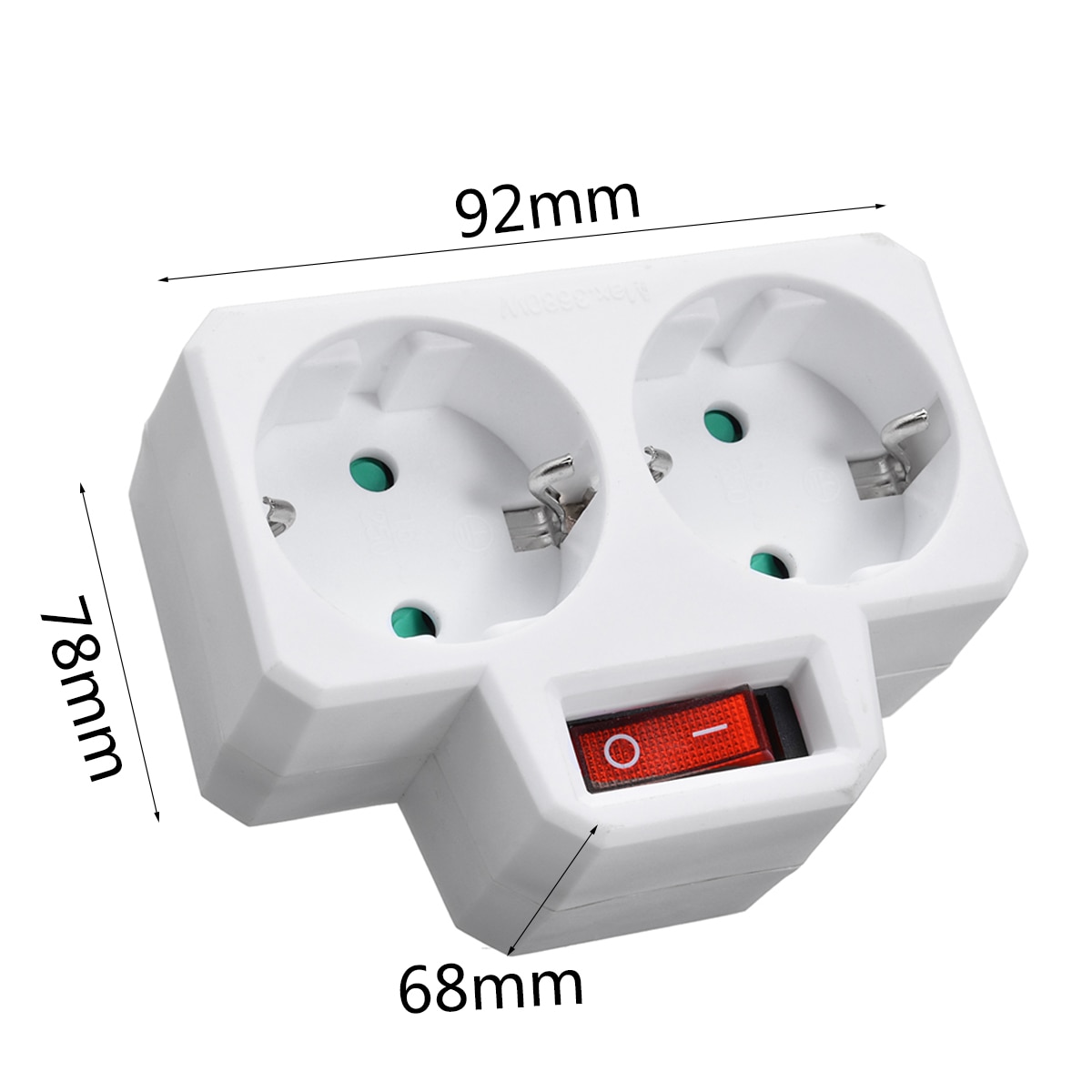 1Pc Double Prise Prise de Conversion Avec Prise Interrupteur Prise EU Norme 250V 16A ABS Prise Multiple 92*78*68mm