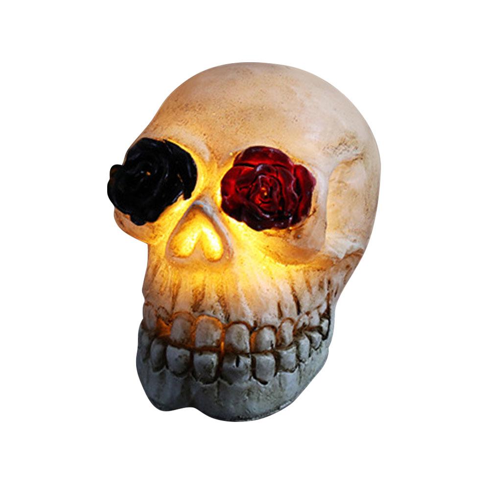 LED Glowing Skull Night Light Lamp Halloween Decoration Lights Party Decoration Simulation Resin Glowing Skull Lighting: C