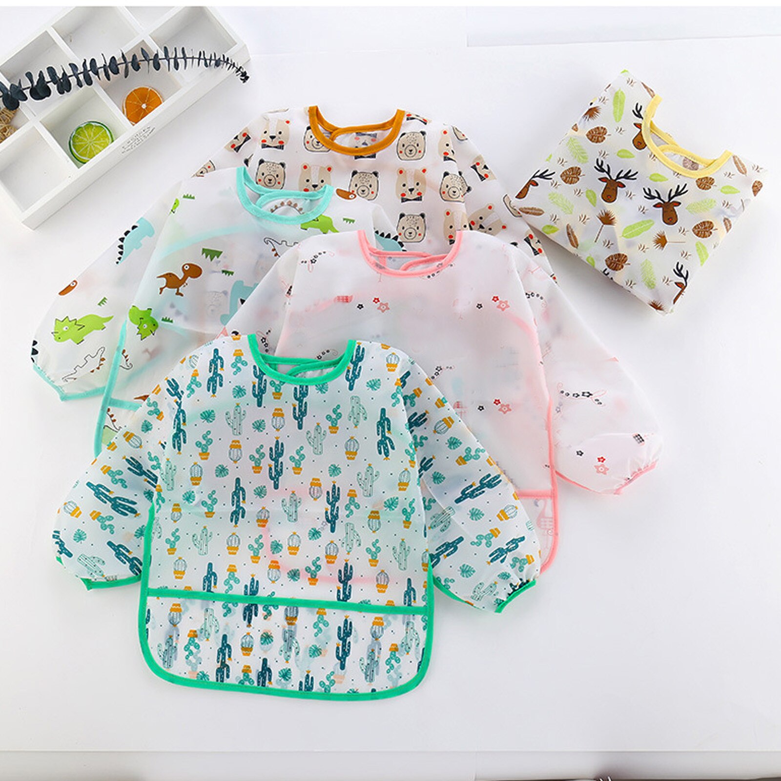 4 pçs bonito babadores do bebê à prova dwaterproof água de manga longa dos desenhos animados criança avental babador de alimentação da criança babador acessórios do miúdo roupas