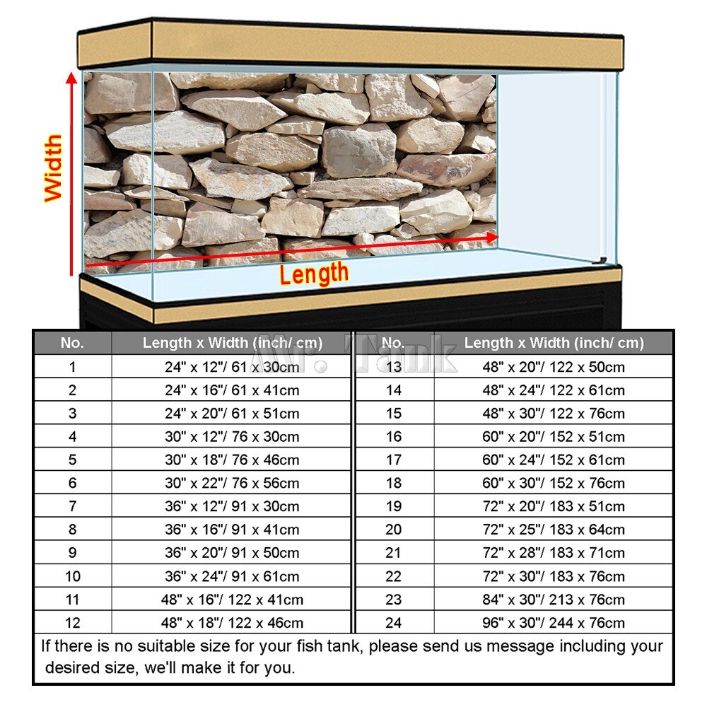 Custom Size Aquarium Background Poster With Self-Adhesive Rock Stone High Glossy PVC Fish Tank Decorative Backdrop Sticker