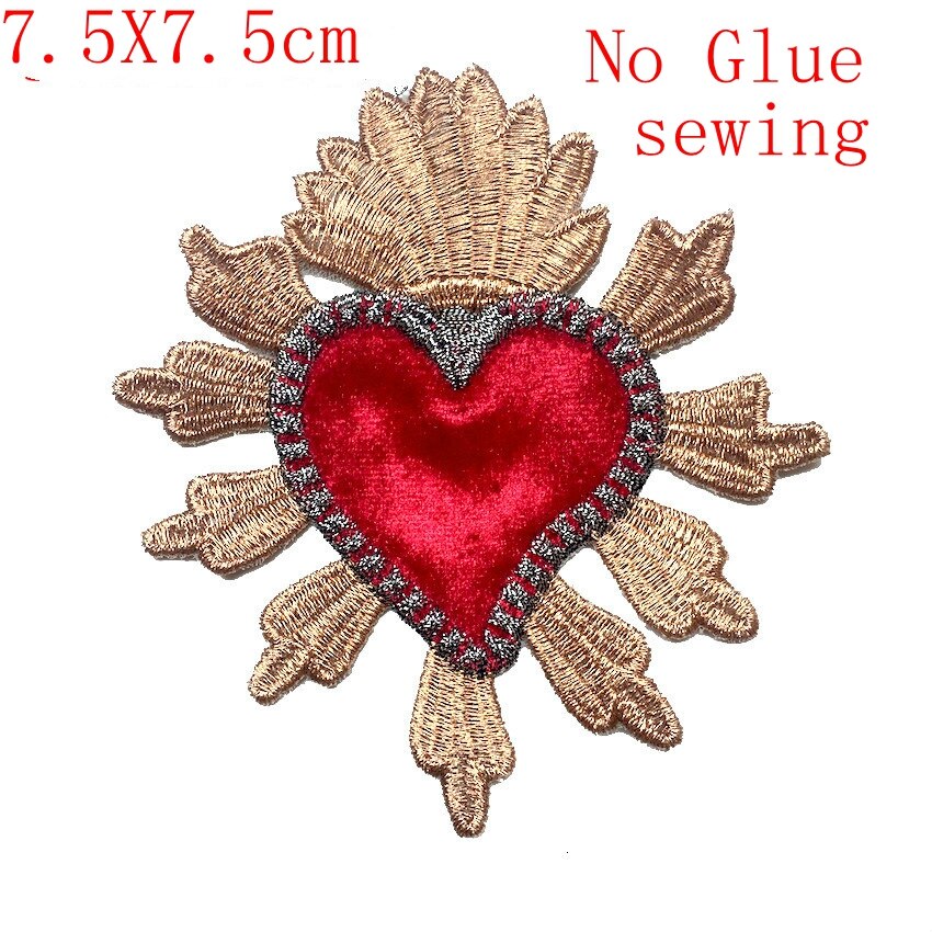 Parche de corazón amoroso para ropa, bordado de , para coser parches para ropa, chaqueta, accesorio DIY, corona dorada y roja: e