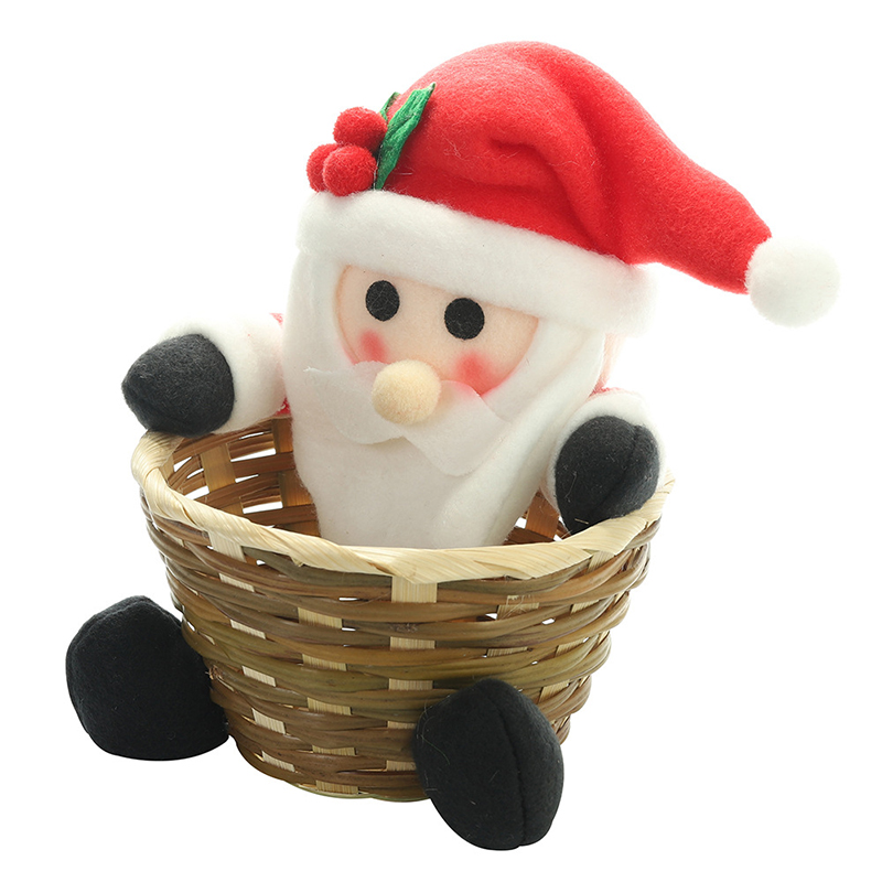 Christmas Candy Holder Basket with Plush Doll Festival Rattan Party Snack Fruit Storage Container Home Ornament MAZI888: Santa claus