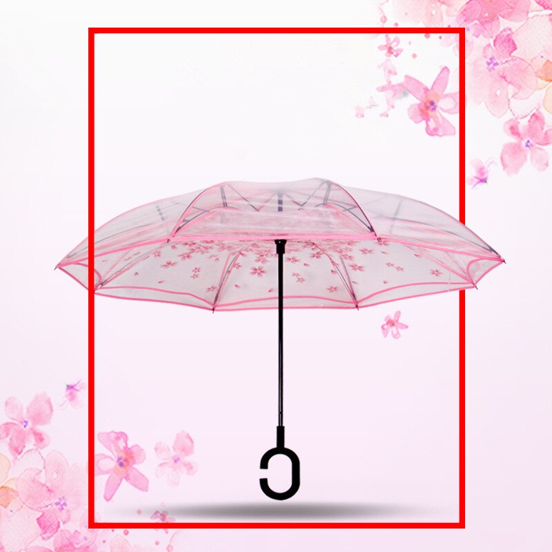 Gennemsigtig vindtæt omvendt foldning dobbeltlags paraply omvendt selvstående regnbeskyttelse c-krog hænder paraply til bil
