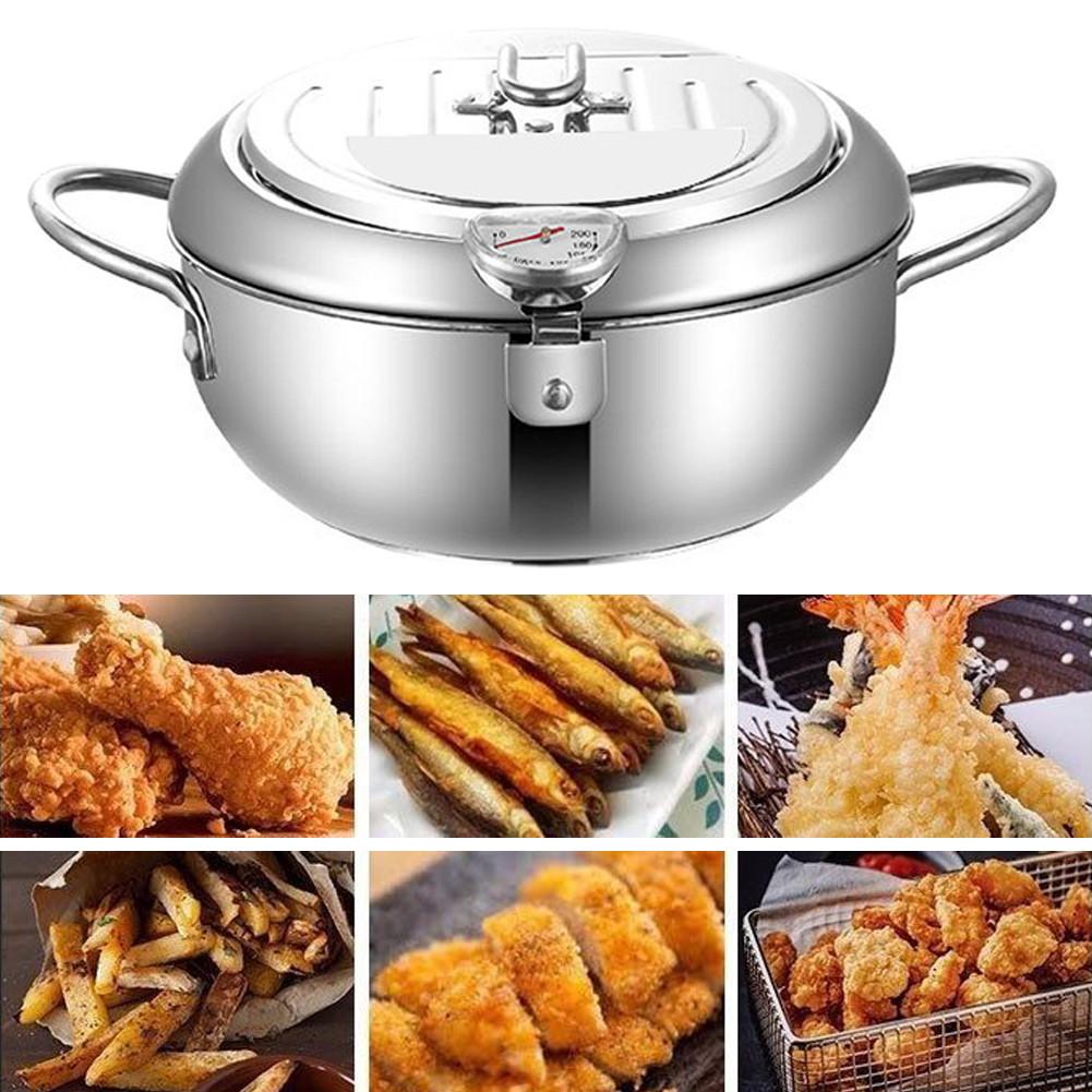 Tempura Fryer Pot With Thermometer Non-stick Pan Fryer Stainless Steel Fryer Japanese Kitchenware Kitchen Cooking Tool