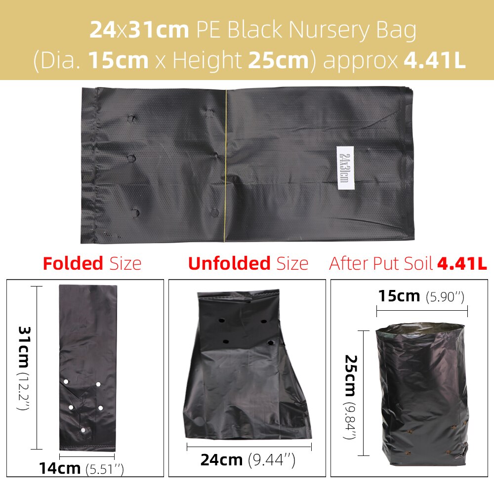 50/100Stck PE Verdicken Pflanze Wachsen Tasche Kindergarten Taschen Sämling Töpfe mit Atmungsaktive Löcher Schwarz Pflanzen Sack Umweltfreundliche garten: 100Stck / Schwarz 24x31cm