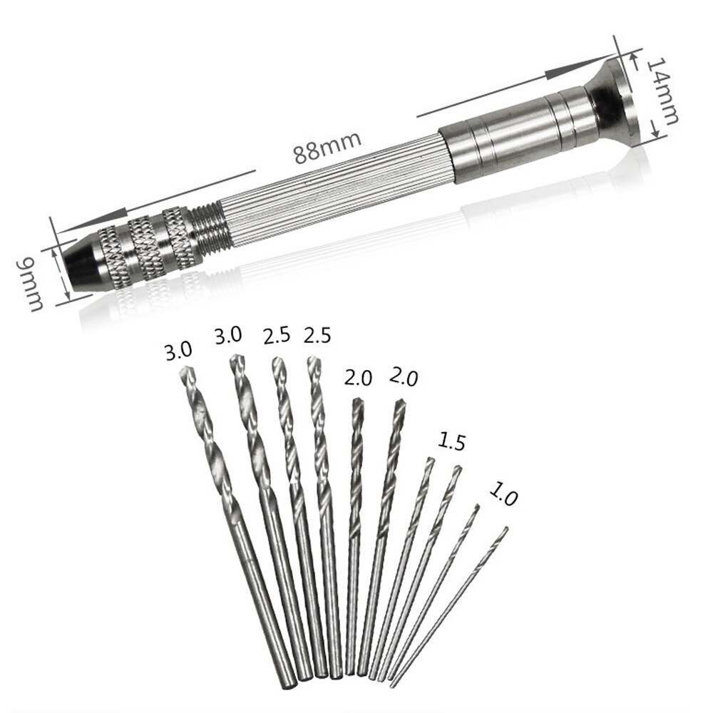 Vastar – perceuse à main en aluminium, Mini perceuse à main en aluminium, foret manuel pour bijoux, artisanat, outils pour le travail du bois, foret 11 pièces 1-3mm