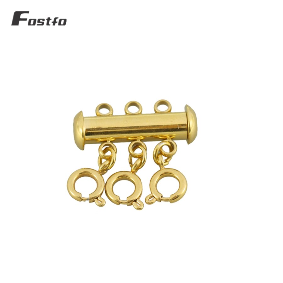 Fostfo-serrure pour Tube coulissant, fermoir d'espacement, multi-brins, serrure en Tube magnétique, colliers en couches, connecteurs de Bracelet pour fourniture de bijoux: Gold 3rows18mm