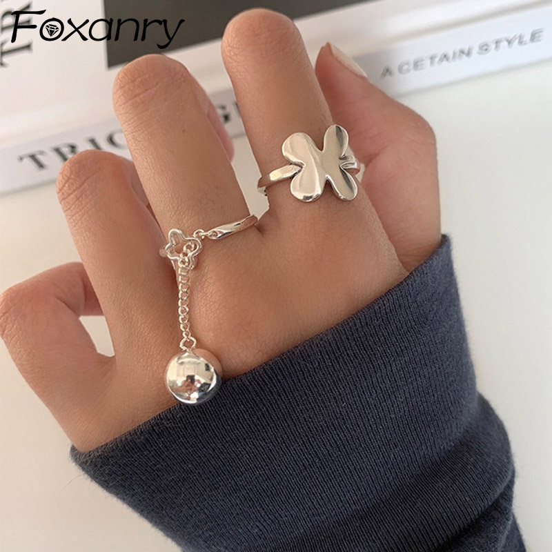 Foxanry 925 Sterling Silver Fly Butterfly Rings INS Tassel Ball Pendant Party Jewelry for Women