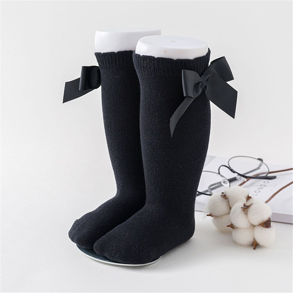 Calzini per bambini caldi invernali per bambini ragazze grandi fiocchi al ginocchio alti lunghi morbidi in pizzo di cotone calzini per bambini calzini natalizi caldi antiscivolo: black