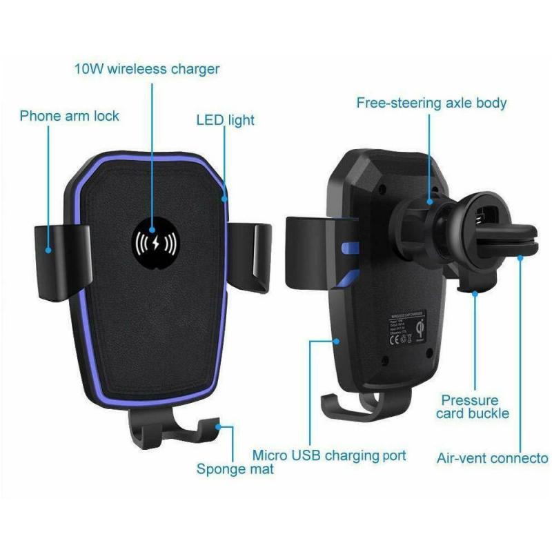 Bezprzewodowa ładowarka samochodowa 10W, przyssawka samochodowa + uchwyt na telefon powietrze kratka wentylacyjna, automatyczne mocowanie robić IPhone XR X 8 11 Samsung S10