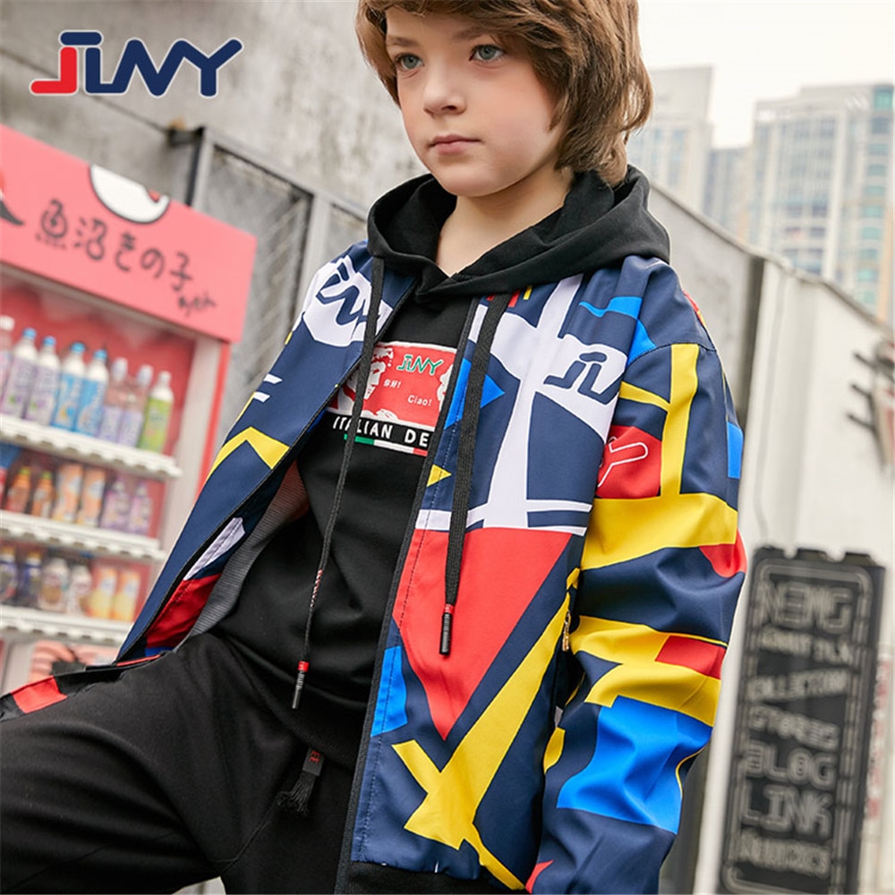 JLNY Spring Autumn Children Outerwear Sport Coat Breathable Boy Round Neck Windproof Jacket Kids Clothes For 5-13Y