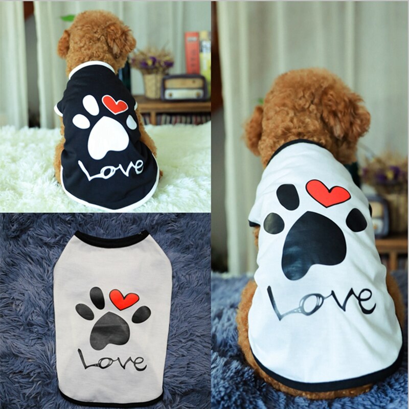 Sommer bomuldsvest t-shirt hund kat hunde tøj med pote trykt hjerte kærlighed frakke kæledyr hvalp sommer tøj tøj