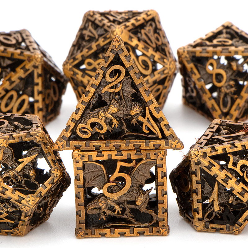 Hohl Metall Dnd Würfel einstellen Kerker Und Drachen D &Ampere; d D + D Würfel D20 D12 D10 D % d8 D6 D4 RPG Kupfer Polyeder Rolle Spielen Würfel: TLONG-04