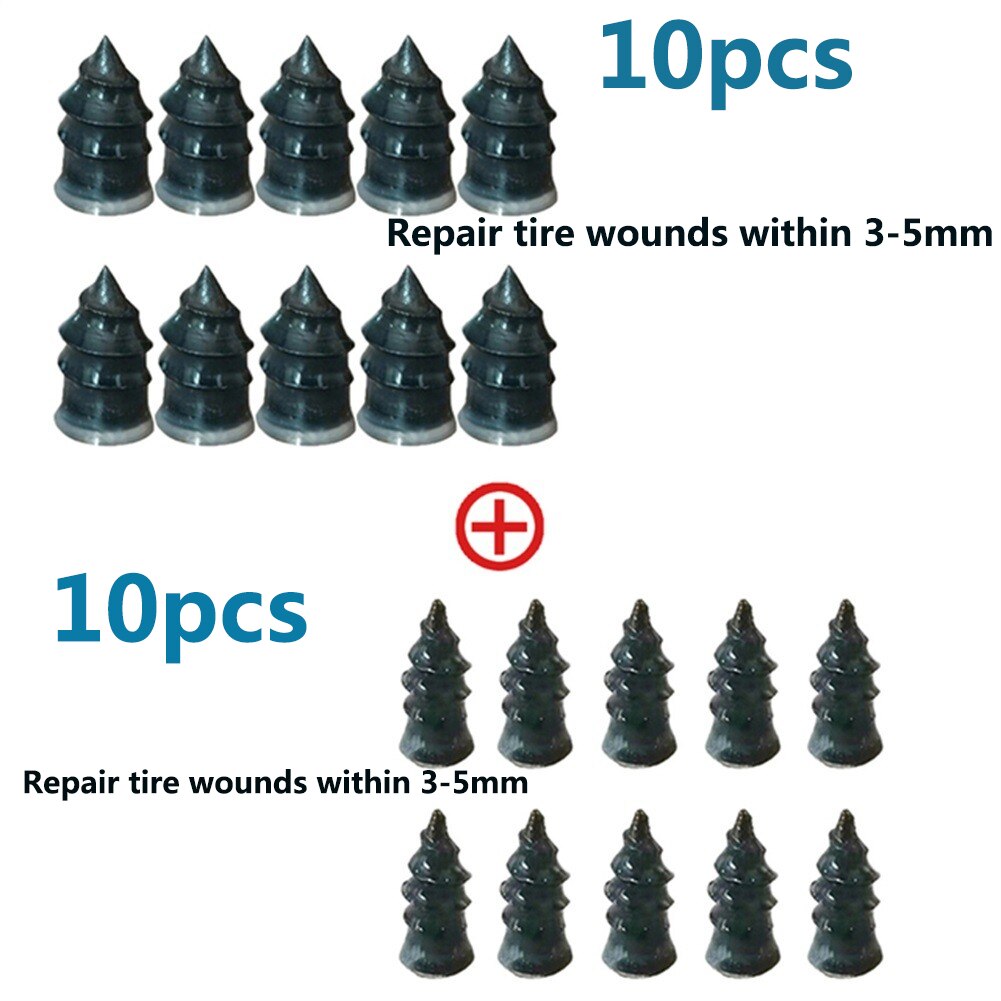 10 stk/sæt bil vakuum dæk reparationssæt sæt slangeløse dæk reparation gummi søm værktøj tubeless dæk punktering gummi skrue patches værktøj: 20 stk blandet