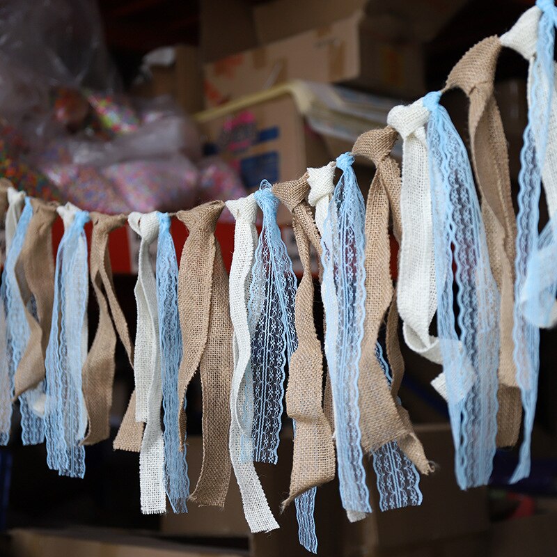 Beautiful Linen Wedding Decoration Just Married Decorations Marriage Decoration Rustic Wedding Streamer Banners Mr and Mrs: Linen lace flag-3