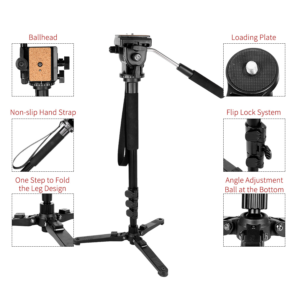 KINGJOY Camera Monopod Unipod w/Balhoofd Quick Release Plaat Statief Draagtas 1/4 "Schroef Mount voor Canon Sony nikon DSLR Camera 'S