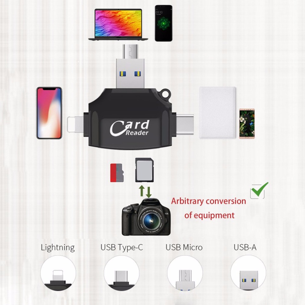 4 in 1 Multifunctional Card Reader Type-C USB Connector OTG HUB Adapter TF Flash Memory Card Reader