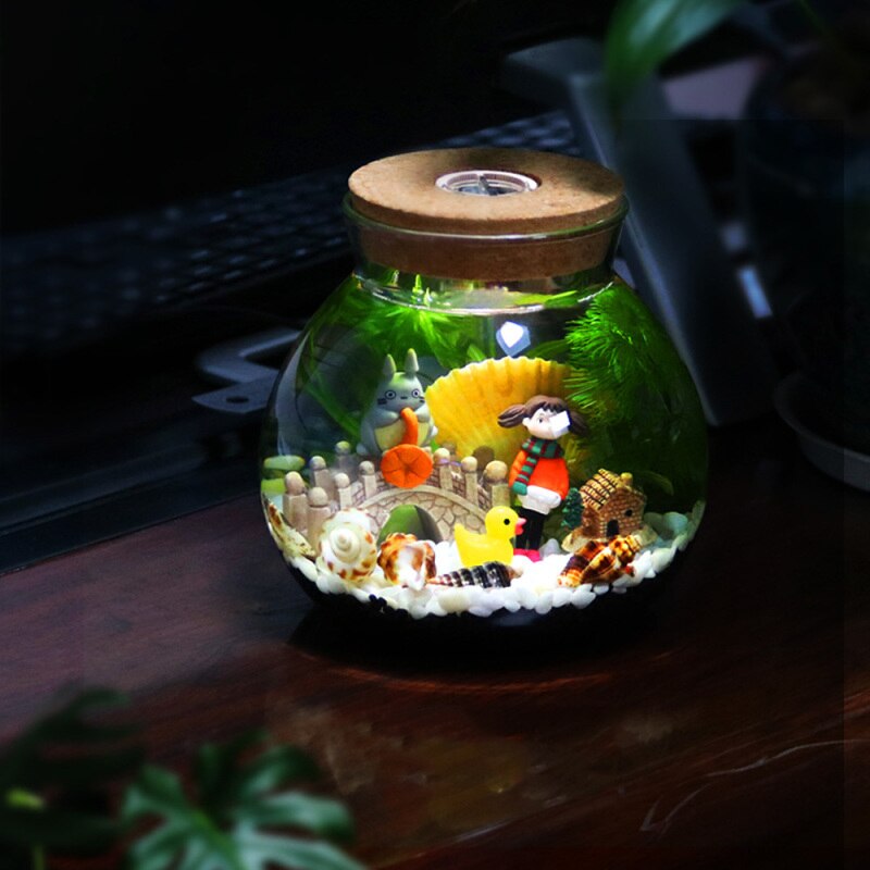 Tarro de cristal redondo para acuario, botella vacía de micropaisaje, luz nocturna, adornos para pecera, 1 ud.