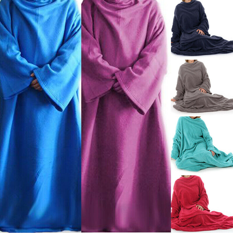 Mujeres Hombres cálido Coral blando Fleece Cuddle Snuggle Manta con mangas familia invierno cálido lana bata manta chal con mangas