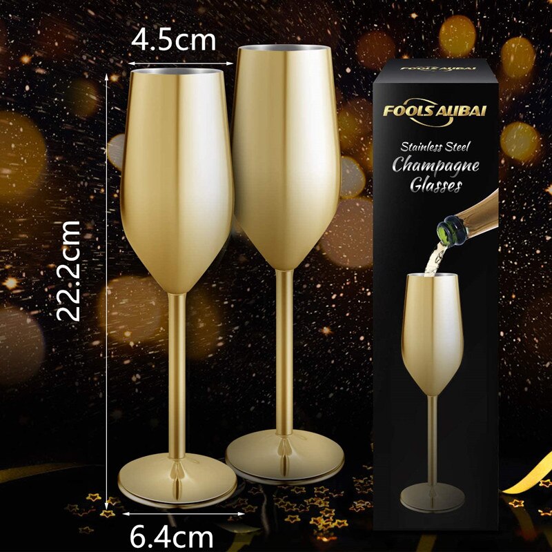 200ML Stainless Steel Cocktail Glass Unbreakable Champagne Flutes Glass Red Wine Cup for Wedding Parties