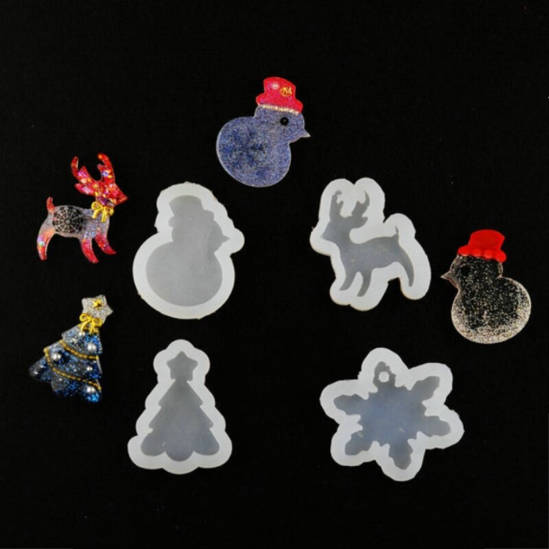 Molde de silicona para joyería árbol de Navidad ciervo Snowma encantos colgante resina silicona molde hecho a mano herramienta Moldes de resina epoxi