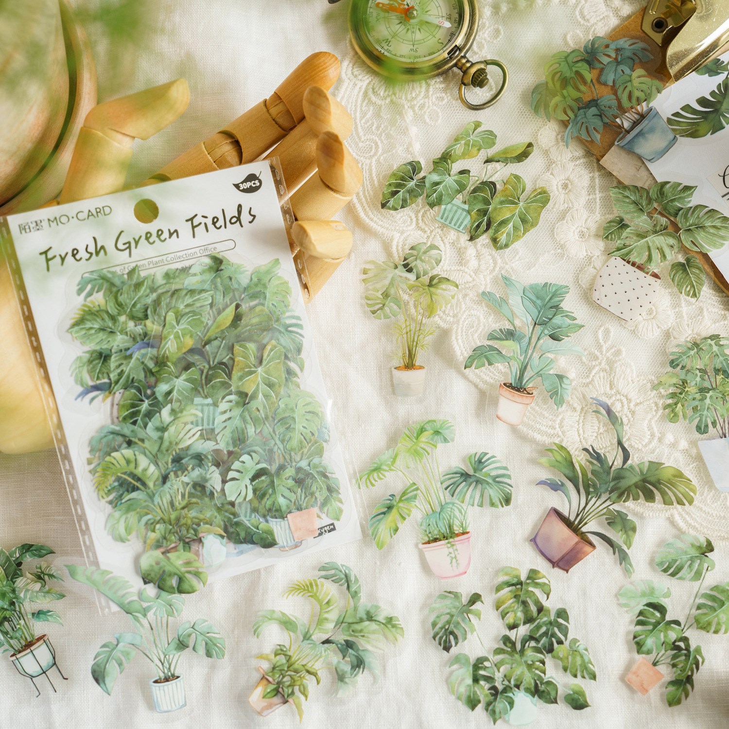 Juego de 30 Uds de pegatinas de hojas de helecho botánico, pegatinas transparentes de plantas Vintage para mascotas, pegatinas impermeables para álbum de recortes para decoración de diario DIY