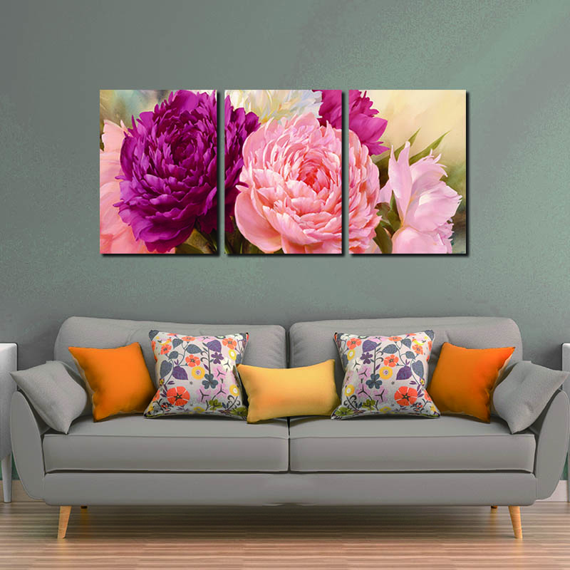 Cuadros pintura de lienzo de decoración para el hogar 5 paneles pintura de flor peonía arte decorativo lienzo pared imagen modular artística sin marco