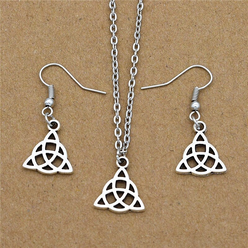 3 sztuk moda irlandzki w stylu klasyczny mały trójkąt Triquetra symbol wisiorek Celtics trójcy węzeł naszyjnik spadek kolczyki zestawy biżuterii: Default Title