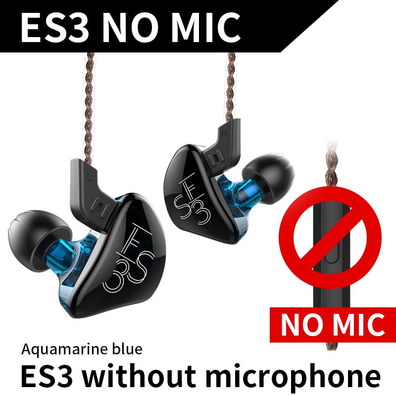 Kz  es3 1ba+1dd in-ear oortelefoon dynamische driver hifi sport ruisonderdrukkende headset vervangende kabel kz  es4 zs3 zst  zs6 as10 zsn: Blauw geen microfoon