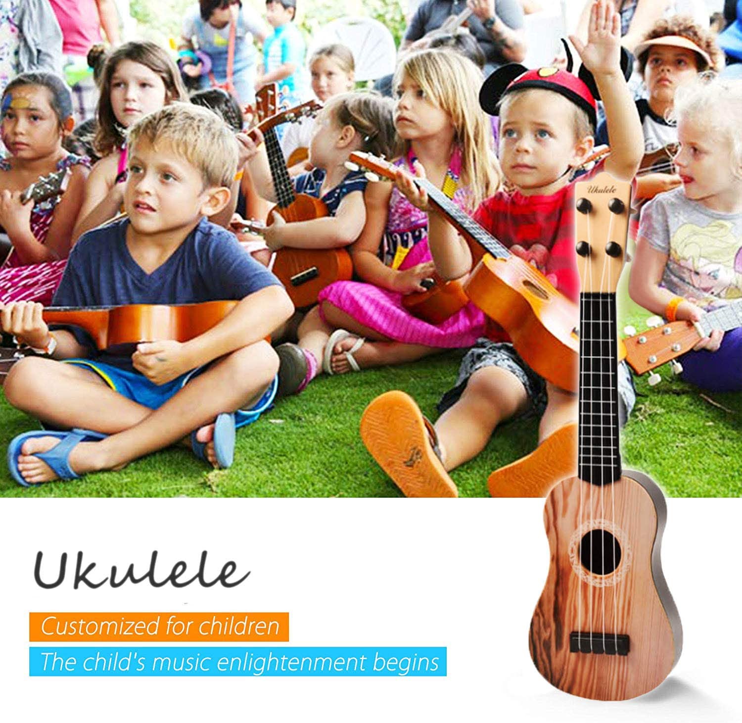 Mini ukulele leksaksgitarr för småbarn, musikaliska ukuleler med plockningar och noter för barn, nybörjare musikinstrument för barn