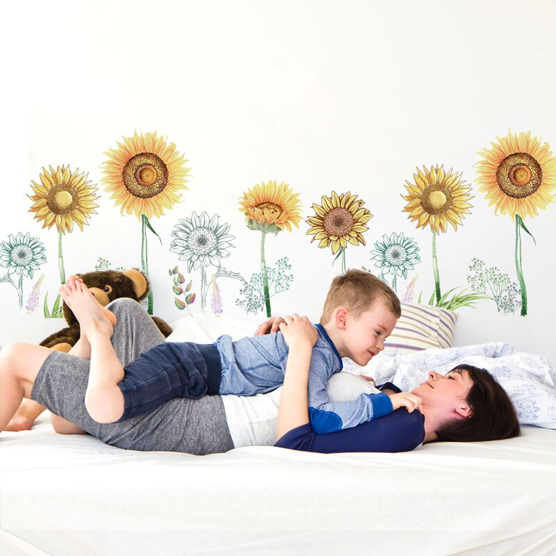 122*63cm Sun Flower Wall Stickers Sunflower Home Decor for Kitchen Bedroom Vinyl DIY Wall Decals Lovely Rooms Decoration