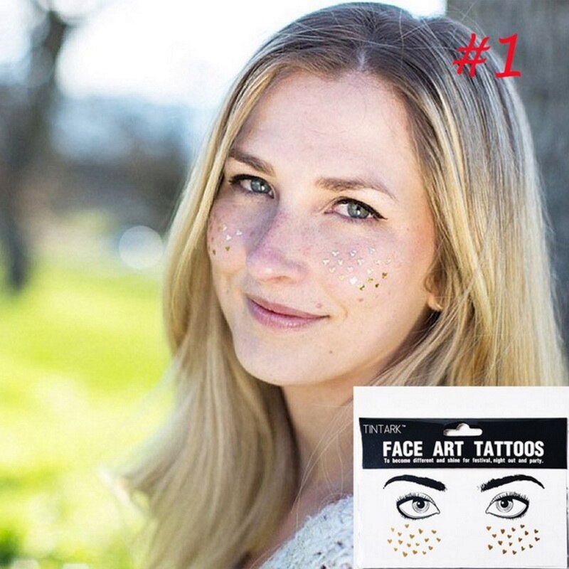 1pack Gold Face Tattoo Flash tattoo Waterproof Blocked Freckles Make Up Body Art Stickers eye decals Bride tribe party