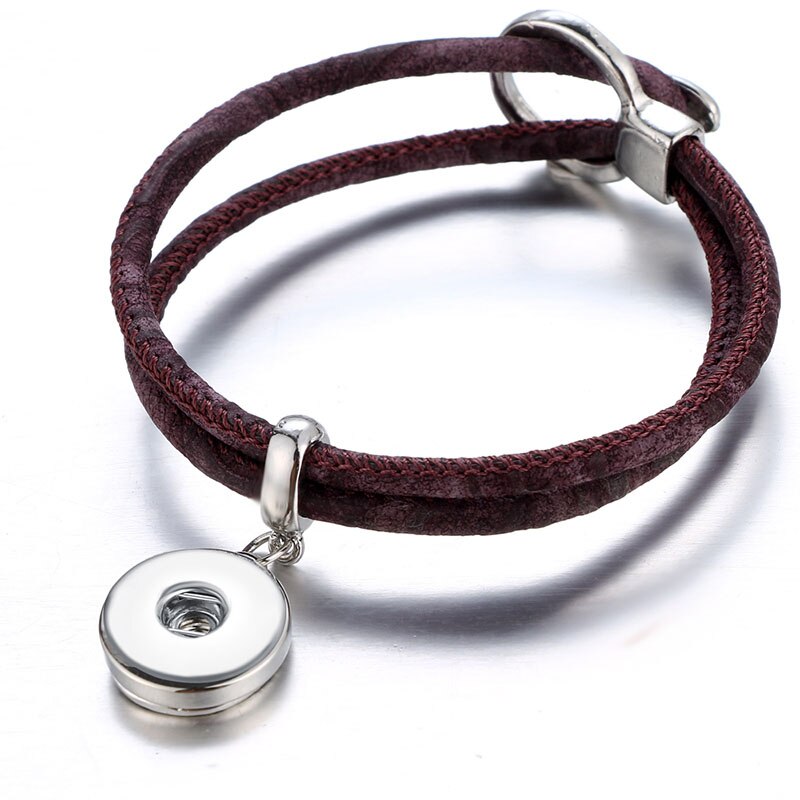 Beauty multi-color Leather simple Buckle Snap bracelet 20cm fit DIY 18MM snap buttons snap jewelry SE0204: dark red