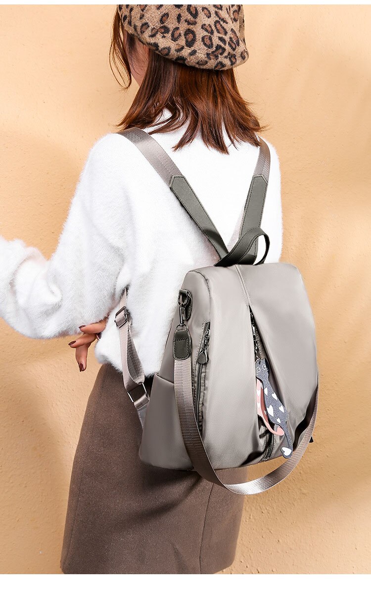Kvinders anti-tyveri rygsæk enkel ensfarvet skoletaske oxford stof skulder taske
