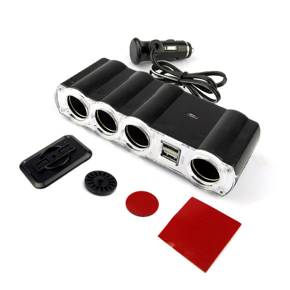 4 Way Sigarettenaansteker Splitter W/2 Usb-poort Adapter Oplader Dc 12V Auto Sigarettenaansteker met Dual Usb