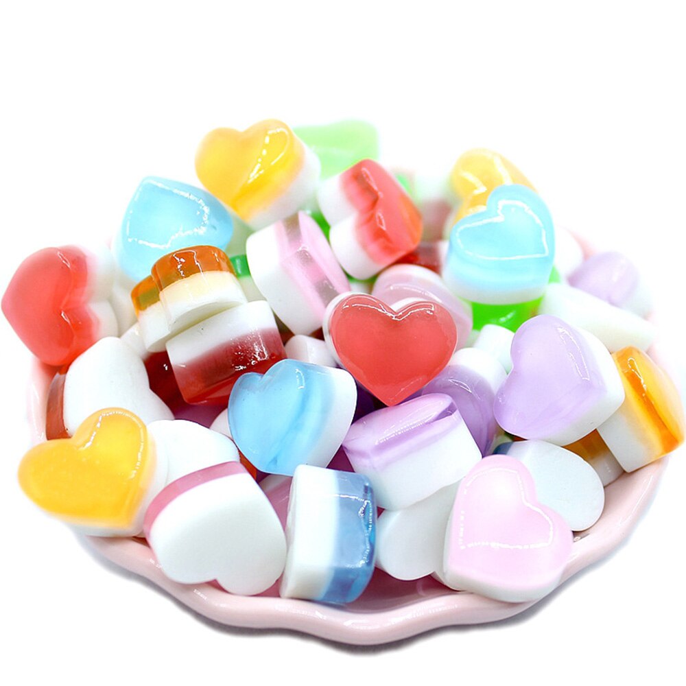 10 sztuk tęcza galaretka kocham serce wata cukrowa plastikowa symulacja cukierki plastikowe akcesoria DIY artystyczna zabawka biżuteria akcesoria