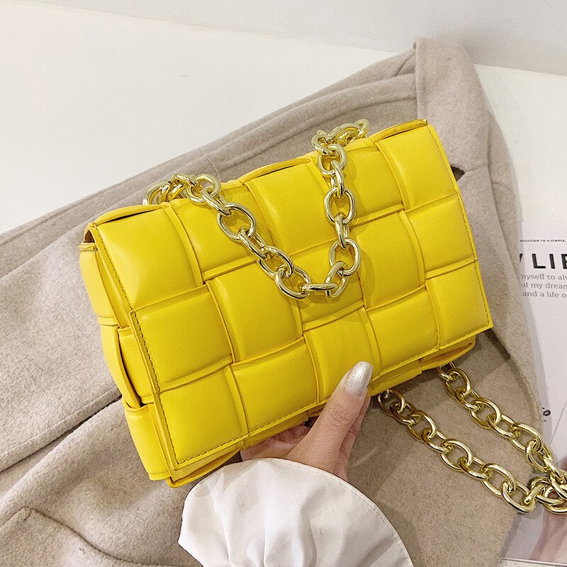 Weave Flap Women Shoulder Bag Solid Color PU Leather Crossbody Bags Female Messenger Handbag Purse: Citrine