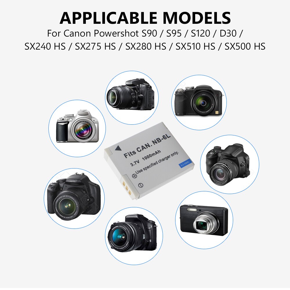 Batería de ion de litio recargable por NB-6L postiman para Canon Powershot S90 S95 S120 SX240 HS SX275 HS SX280 HS SX510 HS, batería de ion de litio de 1000mAh