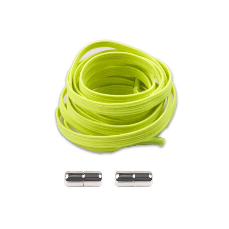 1 paar veters zonder strik, platte elastische veters, kindersneakers voor volwassenen, veters, snelle, luie veters, schoenveters met metalen capsulegesp: Lichtgroen
